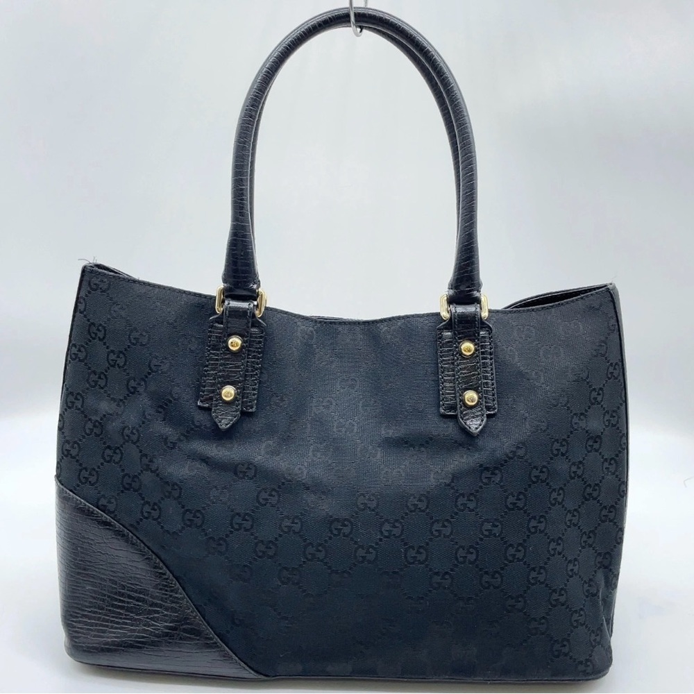 Auth Gucci Horsebit GG Canvas X Leather Sherry Line 137385 Black Tote Bag - Picture 2 of 16